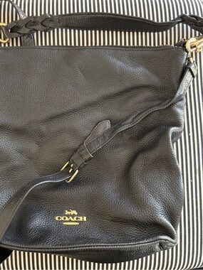 COACH ABBY Black Pebbled Leather Hobo with Gold Logo